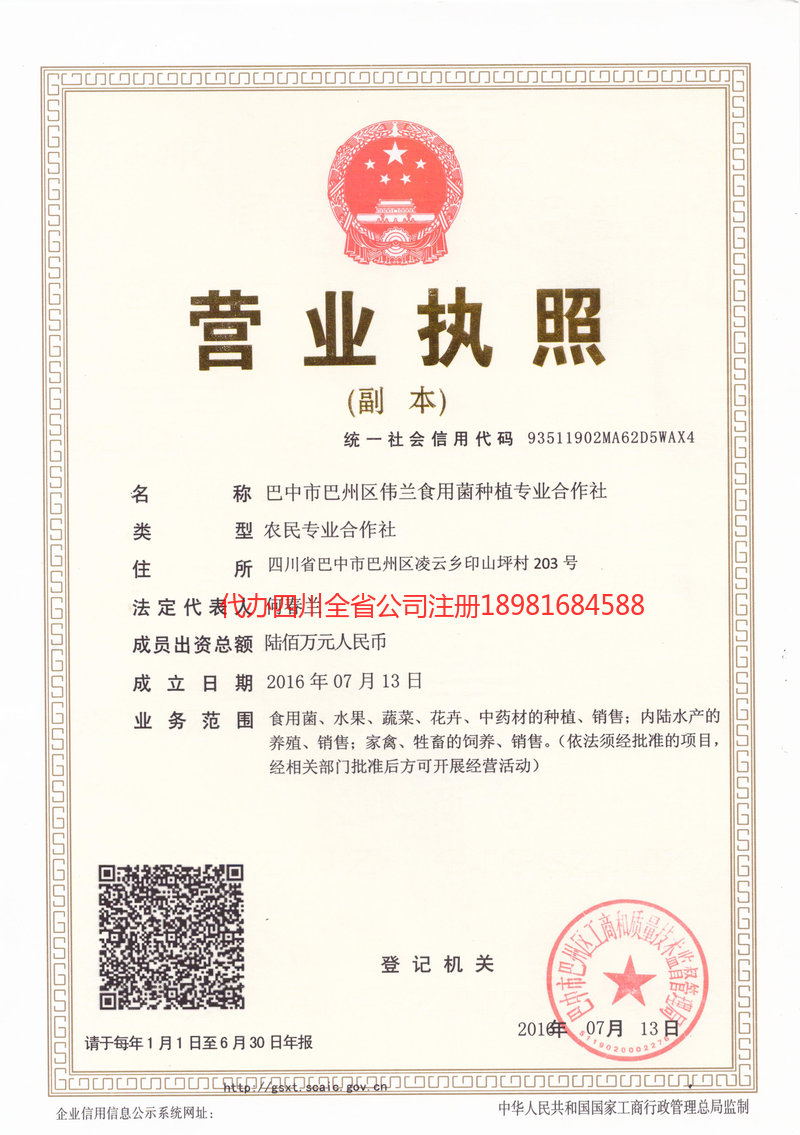 青海青海伟兰食用菌种植专业合作社